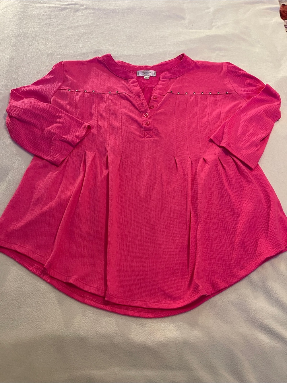 Ladies Fuchsia Henley Tunic with Button Placket